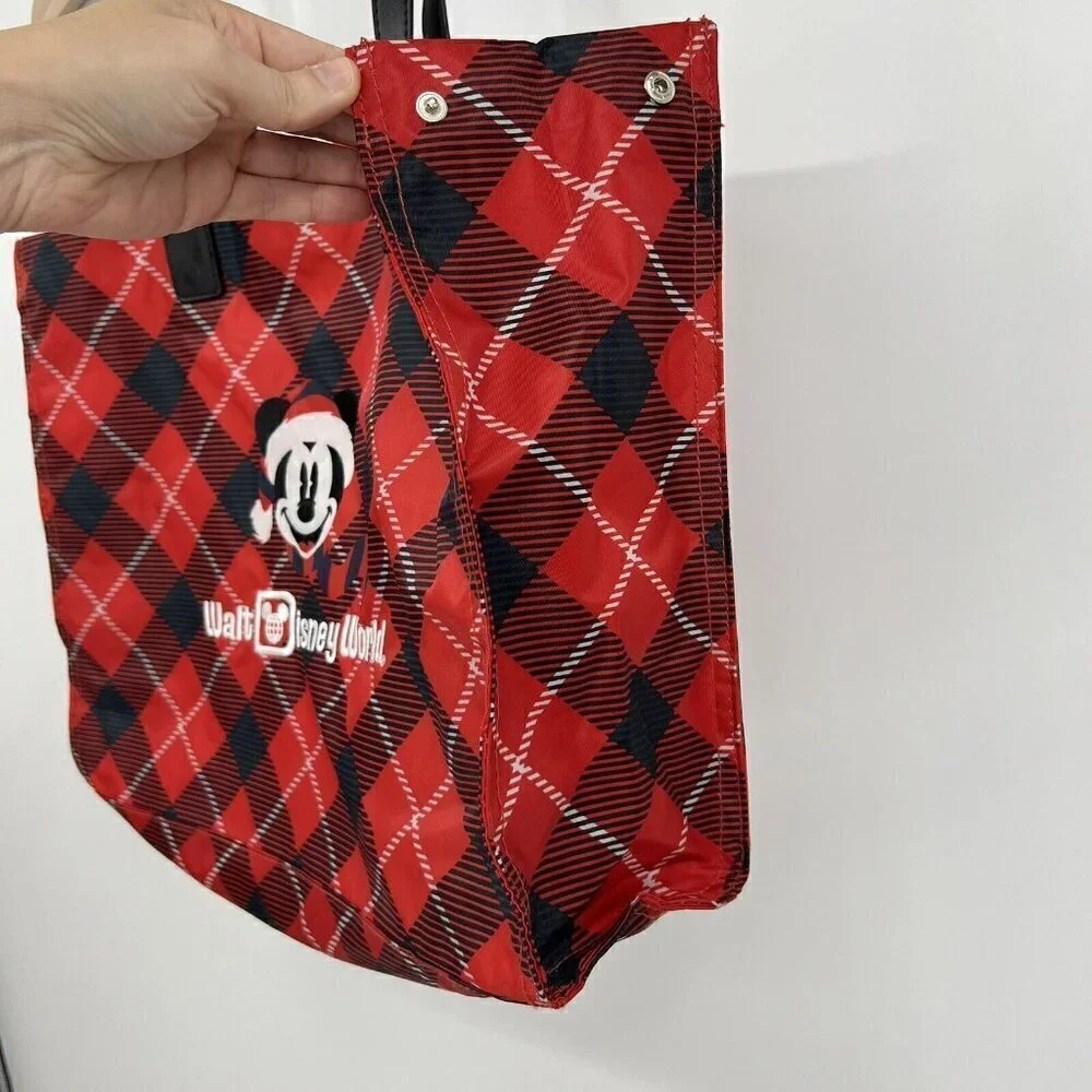 Disney Parks Plaid Mickey Christmas Tote Reusable 50th Anniversary EUC